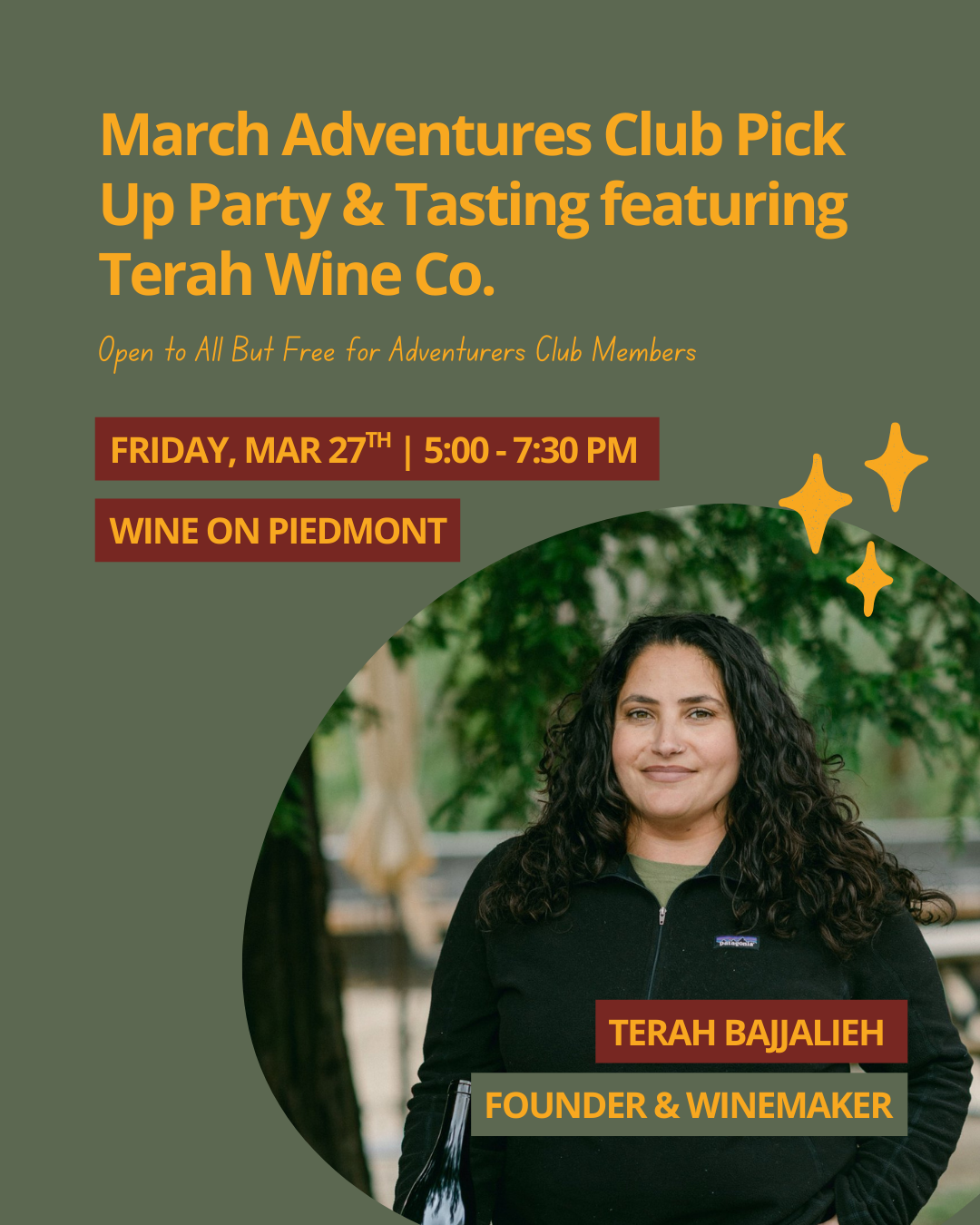 Friday Night Tasting: Terah Wine Co's Terah & Adventures Club Release | March 27th, 2026 | 5-7:30pm