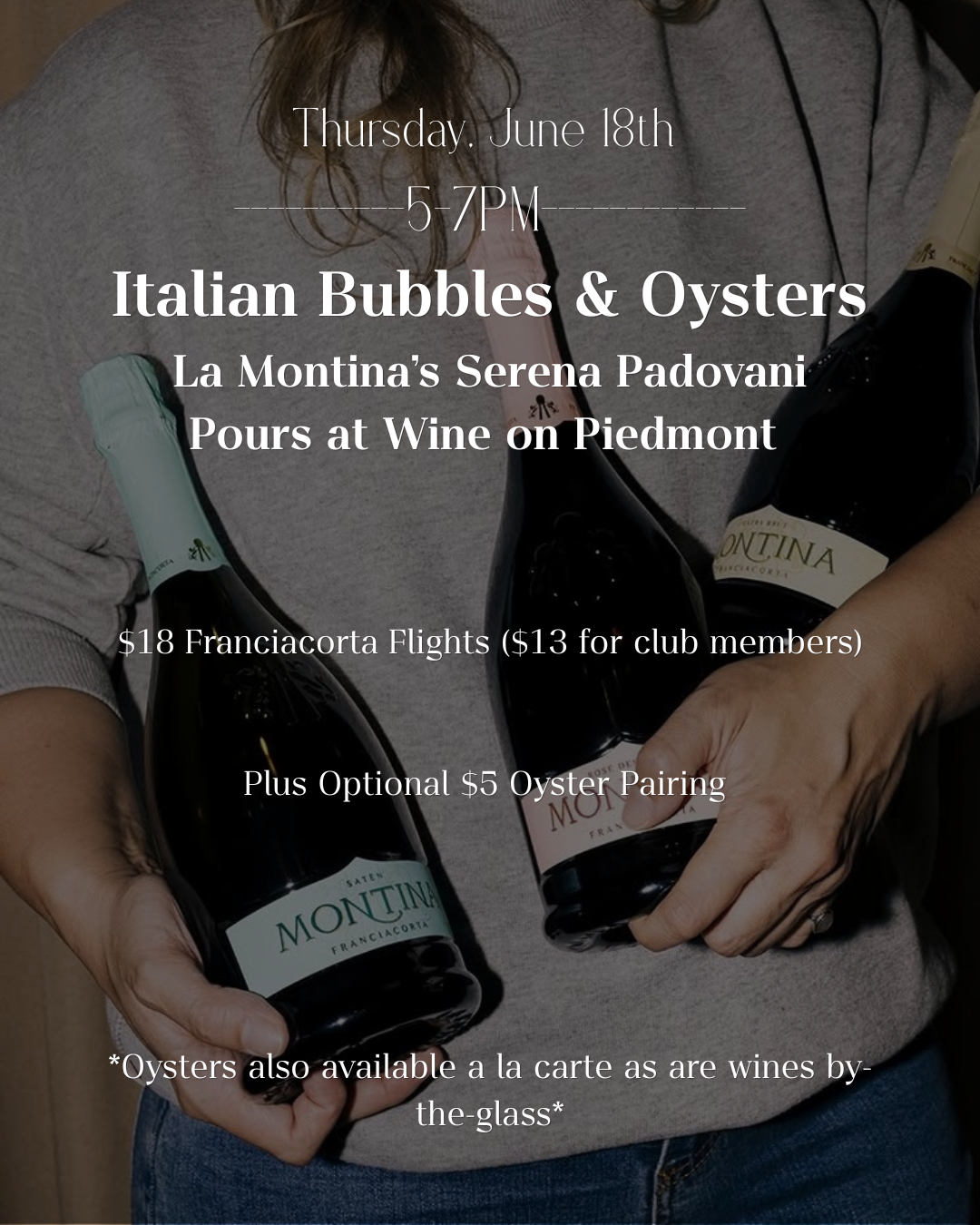 La Montina Franciacorta Flights & Oysters | Thursday June 18th, 2026 | 5-7:30pm