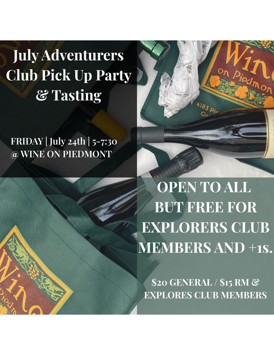 July Adventurers Club Release Pick Up Party & Tasting "Volcanic Wines" | Friday, July 24th, 2026 | 5-7:30pm