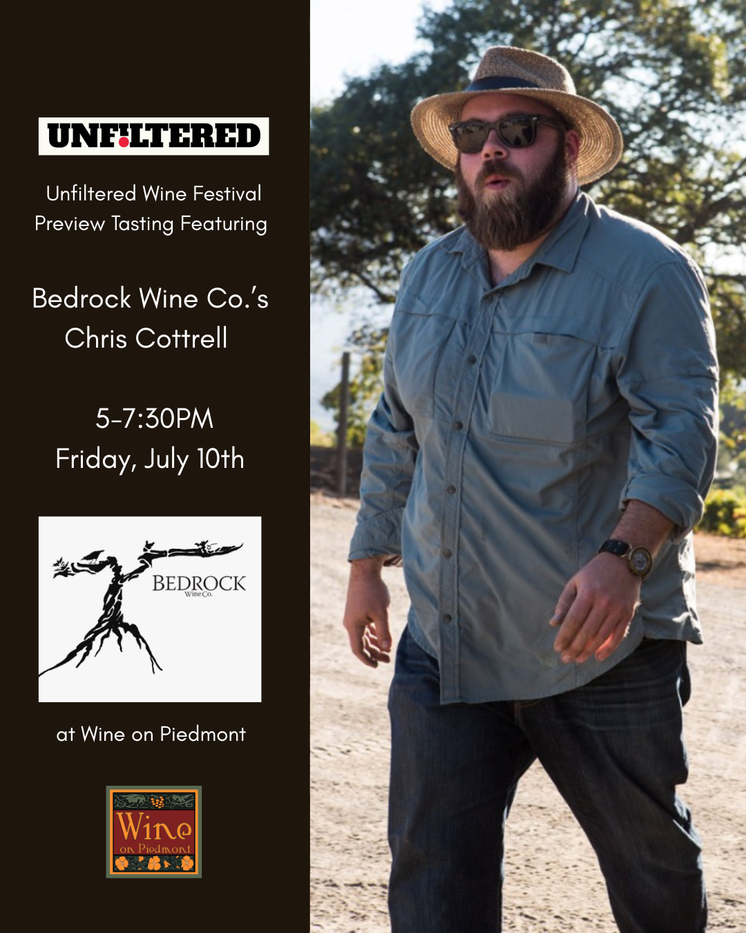 Friday Night Tasting: Unfiltered Festival Preview with Bedrock Wine Co's Chris Cottrell | July 10th, 2026 5-7:30PM