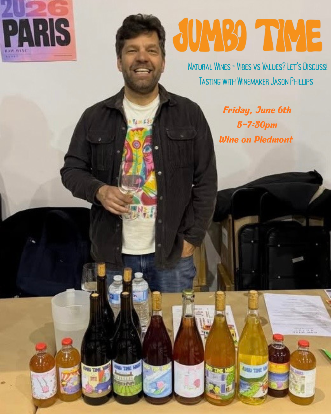 Friday Night Tasting:  Jumbo Time Wines with Winemaker Jason Phillips | June 5th, 2026 | 5-7:30pm